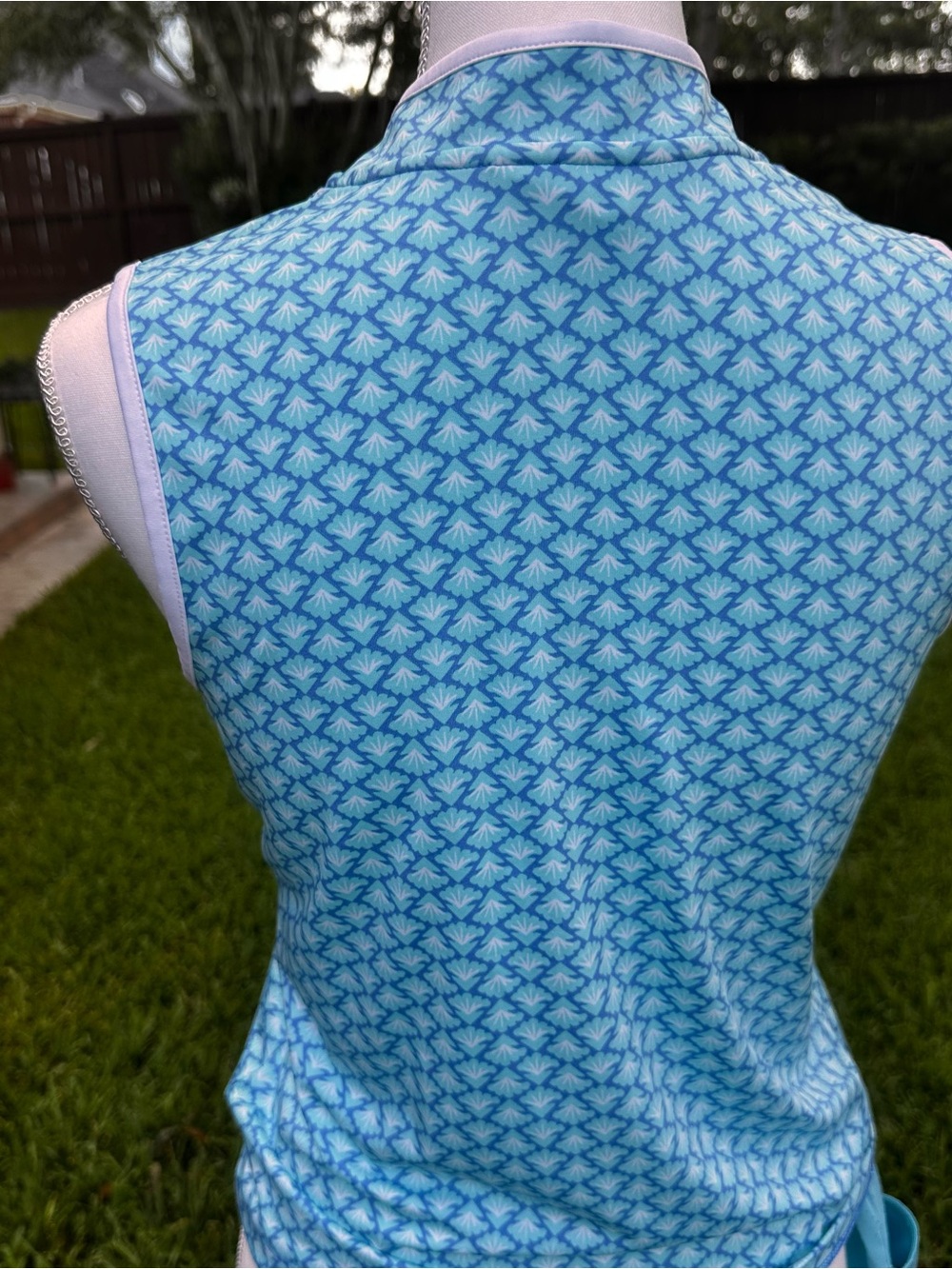 Sigrid Olsen Light Blue Sleeveless top with Geometric Print and callaway skirt - Picture 3 of 6